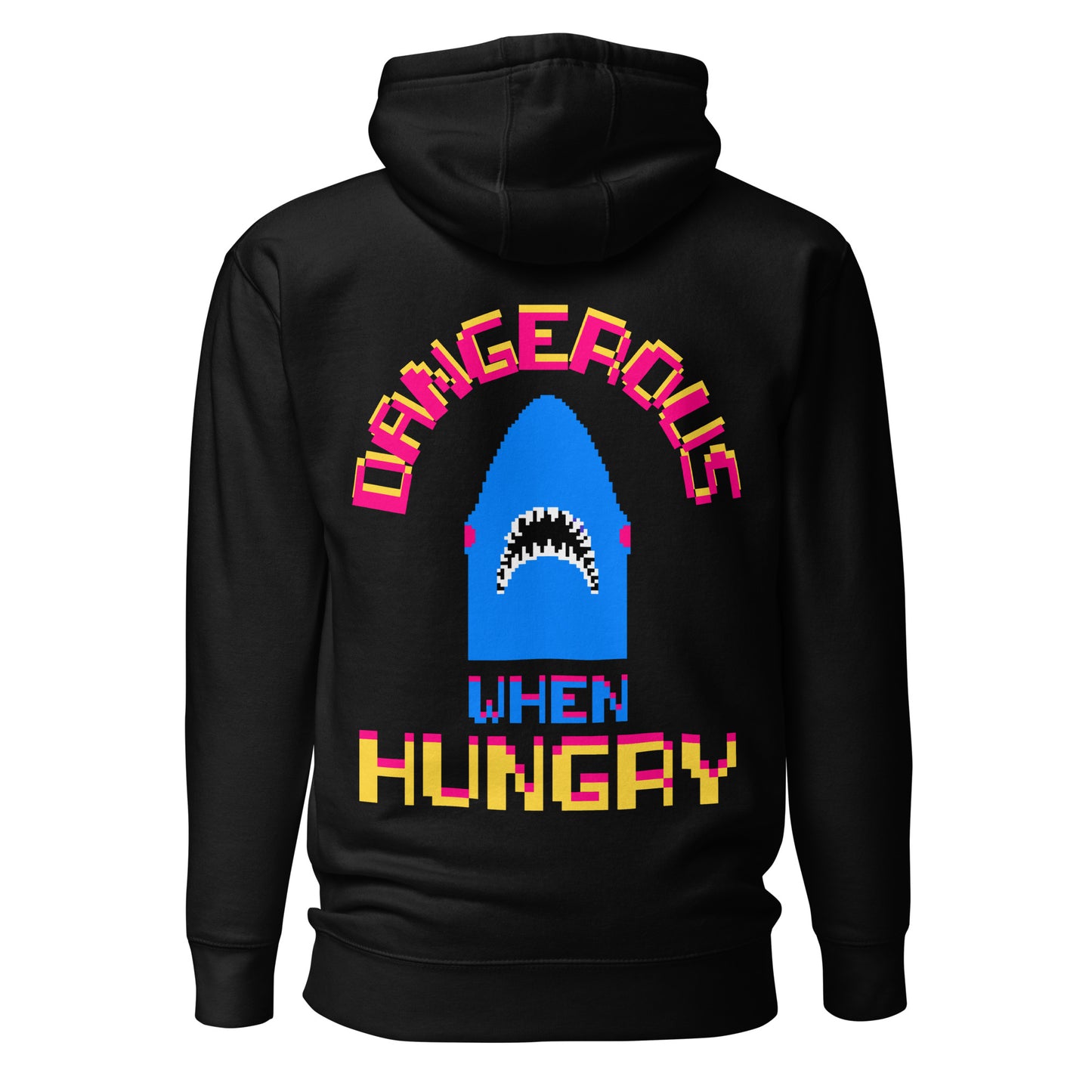 Embroidered Center Chest , Printed Back Unisex Hoodie / Hooded Sweatshirt "Hungry Shark"