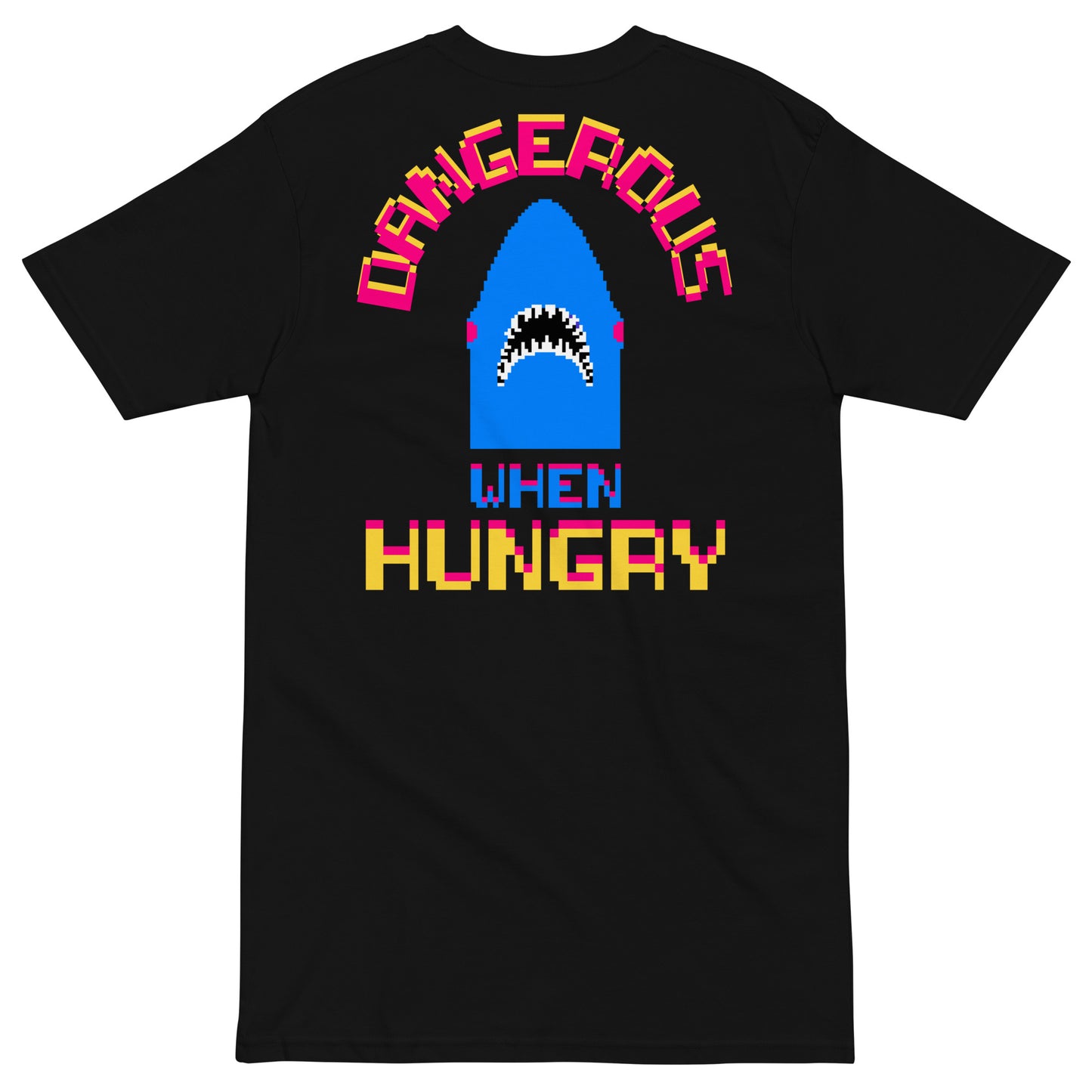 Embroidered Left Chest, Printed Back Unisex Premium Heavyweight Tee / T-shirt "Hungry Shark"