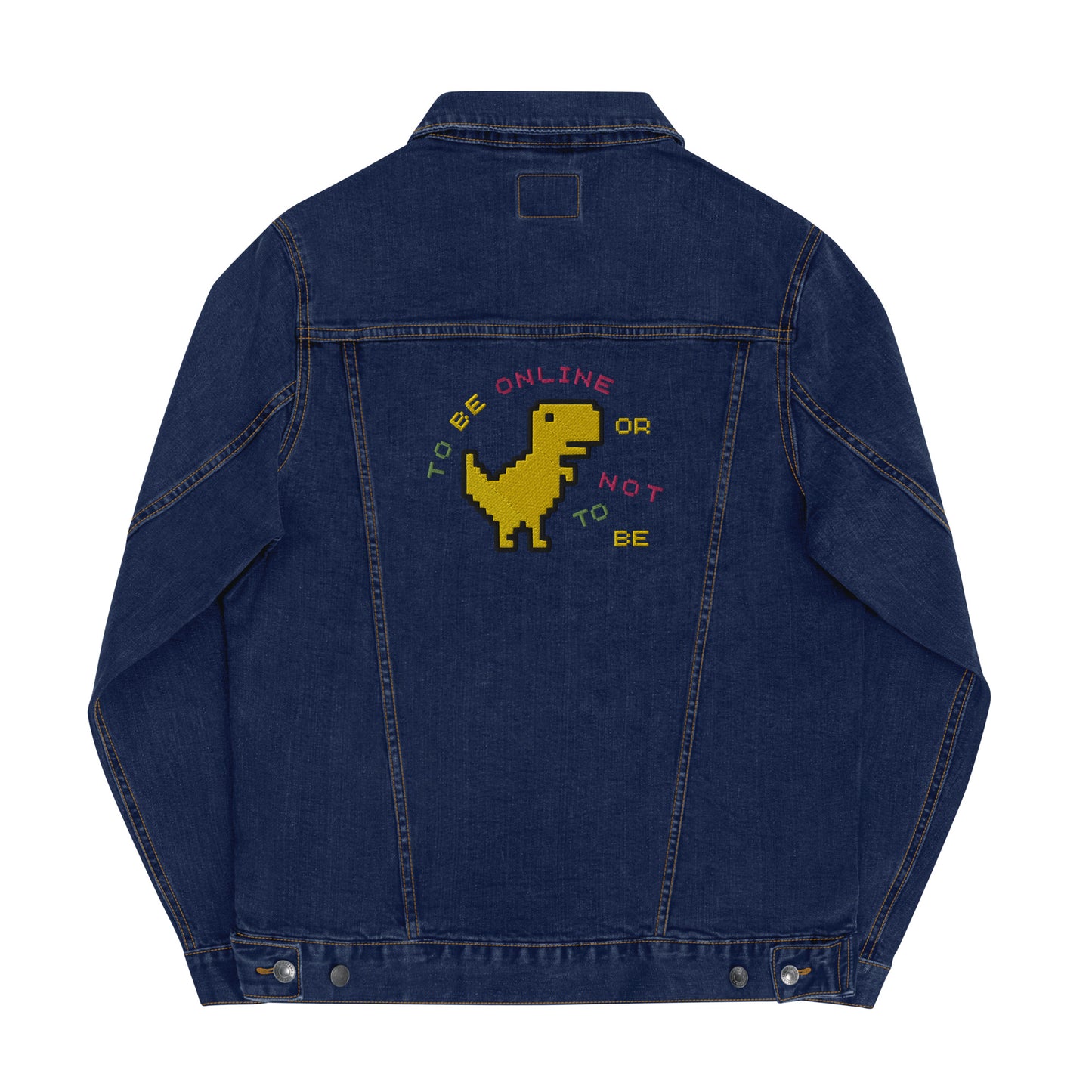 Embroidered Left Chest, Right Wrist, & Back Unisex Denim Jacket "Offline Dinosaur" - Blue Jeans Edition