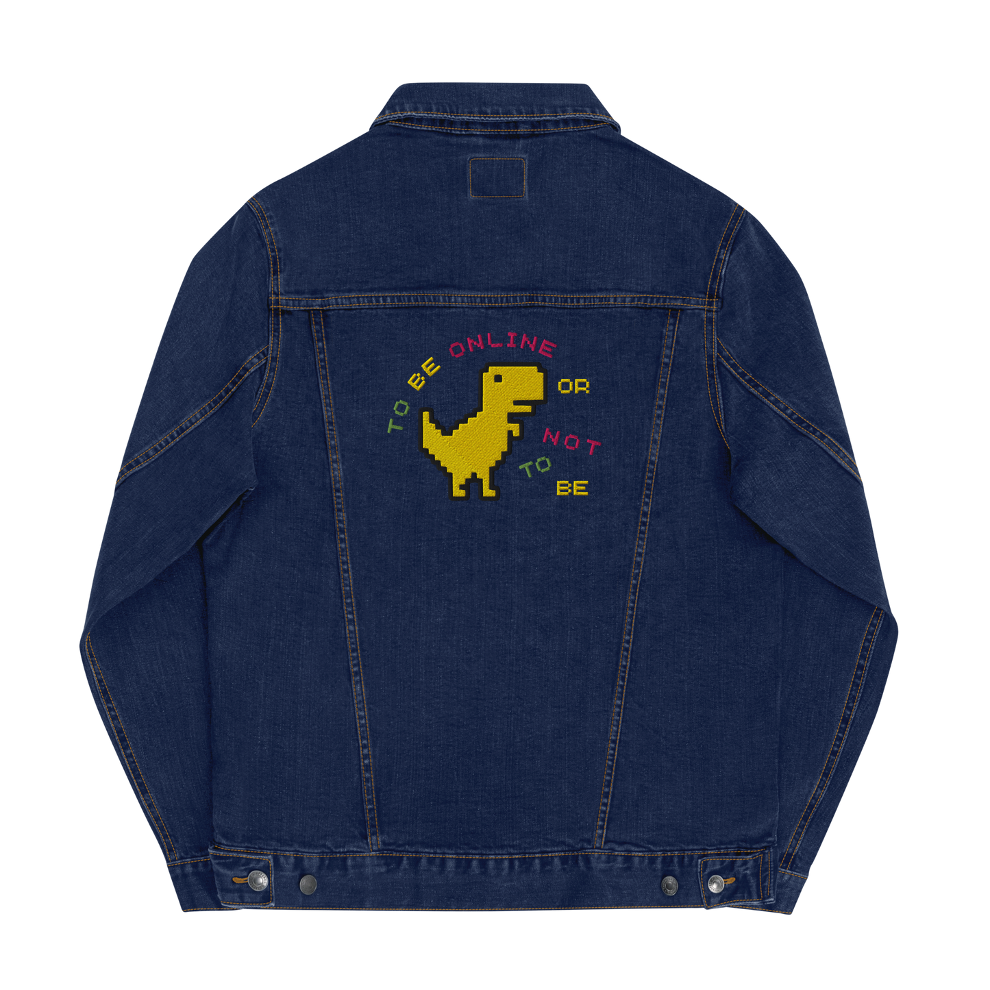 Embroidered Left Chest, Right Wrist, & Back Unisex Denim Jacket "Offline Dinosaur" - Blue Jeans Edition