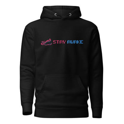 Embroidered Large Center, Printed Back Unisex Hoodie / Hooded Sweatshirt "Stay Awake"