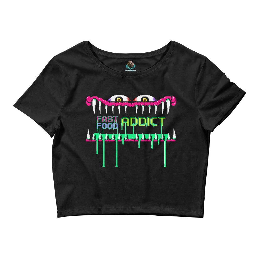 Printed Large Center Women’s Crop Tee / T-shirt "Fast Food Addict"