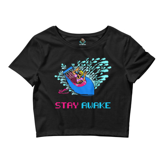 Printed Large Center Women’s Crop Tee / T-shirt "Stay Awake"