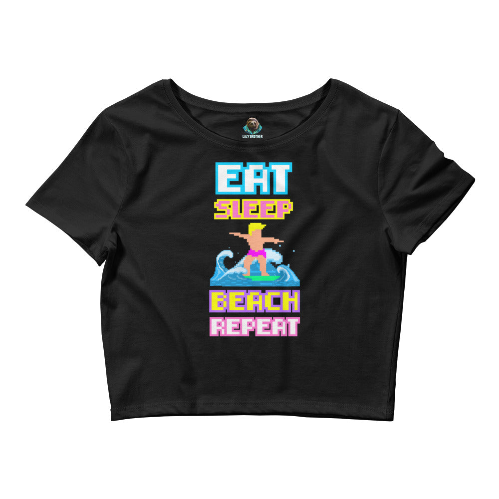 Printed Large Center Women’s Crop Tee / T-shirt "Beach" - Black Edition