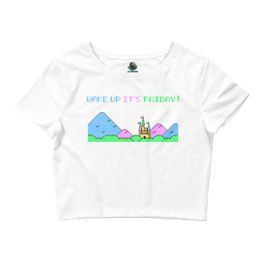 Printed Large Center Women’s Crop Tee / T-shirt "Wake Up, Its' Friday"