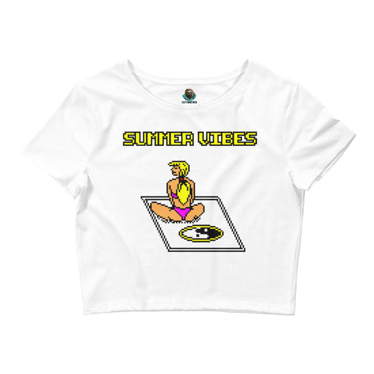 Printed Large Center Women’s Crop Tee / T-shirt "Summer Vibes" - White Edition
